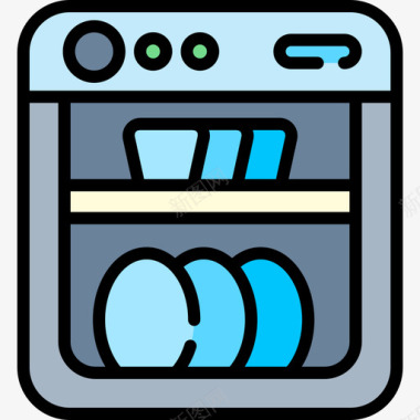 洗碗机清洁67线性颜色图标图标