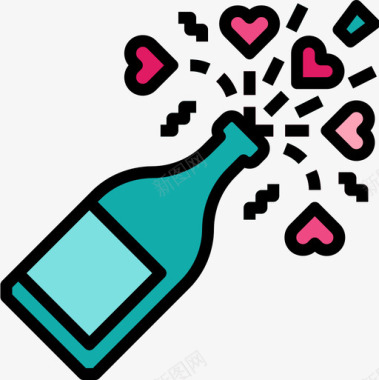 香槟婚礼爱情故事直线颜色图标图标