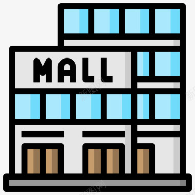 购物中心购物中心5线性颜色图标图标
