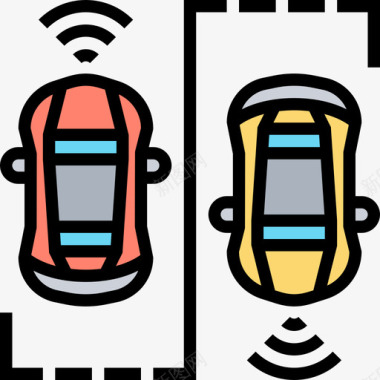 无人驾驶汽车智能汽车4线性颜色图标图标