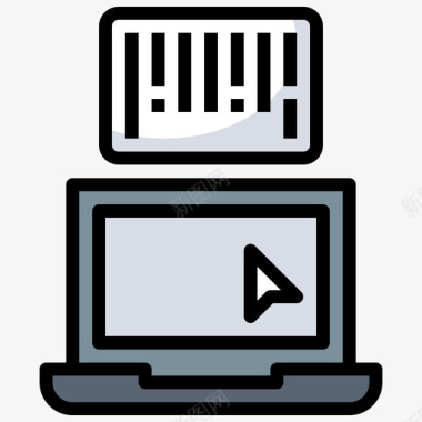 笔记本电脑条形码和二维码2线性颜色图标图标