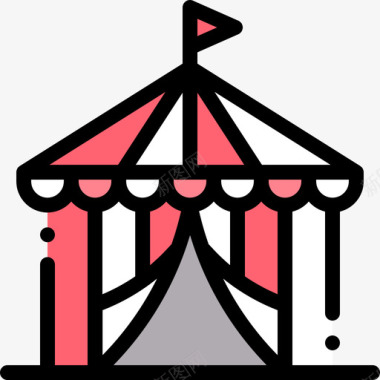 马戏团帐篷马戏团66线性颜色图标图标