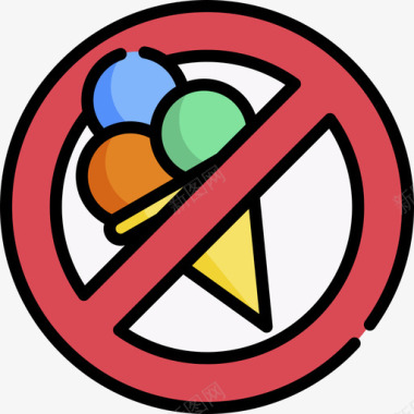 没有冰淇淋信号和禁令5线颜色图标图标