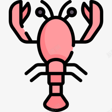 龙虾自然121线形颜色图标图标