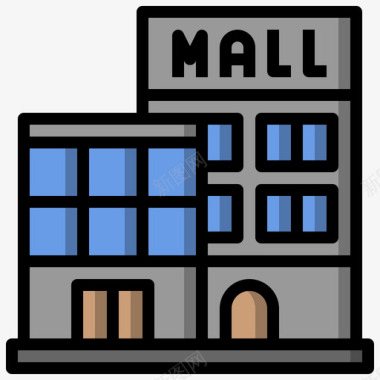 购物中心建筑系列5线性颜色图标图标