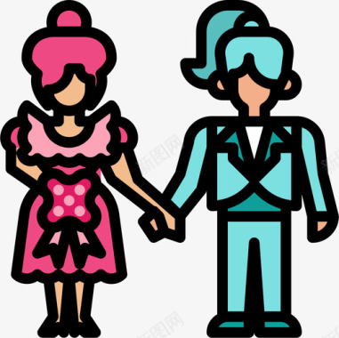 异装癖婚礼爱情故事线性色彩图标图标