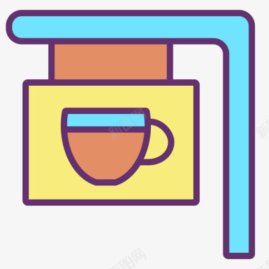 招牌咖啡馆图标4线性颜色图标