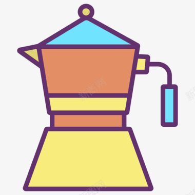 莫卡壶咖啡图标4线性颜色图标