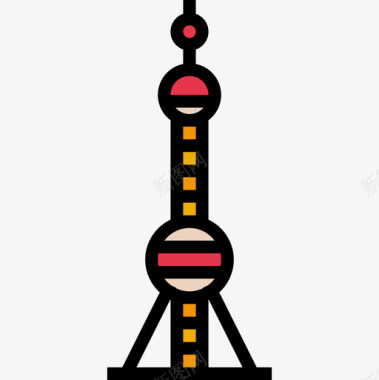 珍珠塔中国50线性颜色图标图标