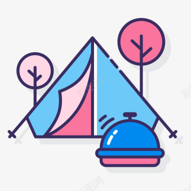 露营帐篷露营136线性颜色图标图标