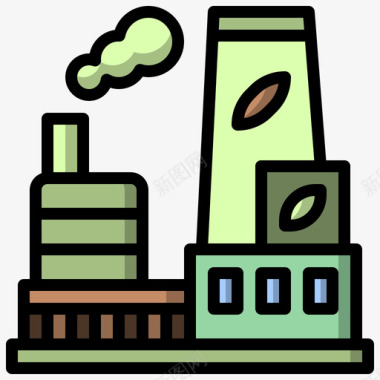 核电站可持续能源24线性颜色图标图标