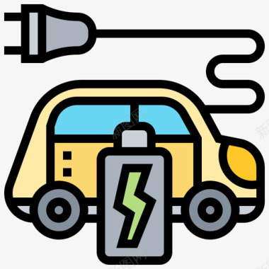 电动汽车汽车保养3线性颜色图标图标