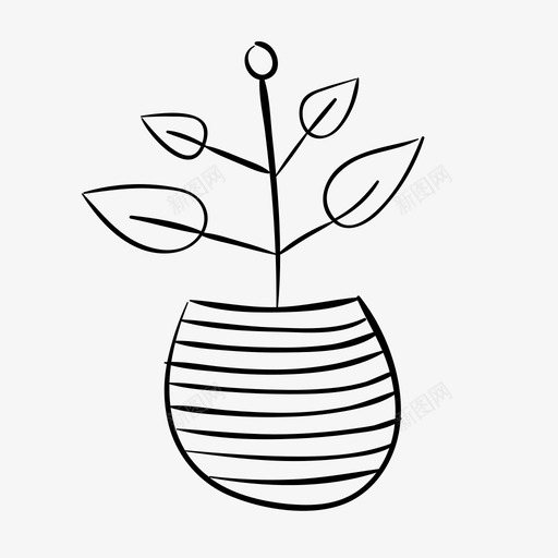 盆栽植物手工绘制家居装饰图标svg_新图网 https://ixintu.com 叶子 室内 家居装饰 手工 植物 盆栽 绘制 花瓶