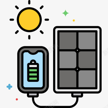 太阳能电池板野营128线性颜色图标图标
