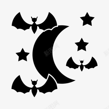 月亮与蝙蝠万圣节夜晚图标图标