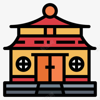 庙宇中国38线状色彩图标图标