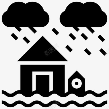 洪水房屋保险图标图标