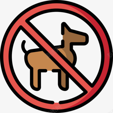 禁止携带宠物信号和禁令6线颜色图标图标