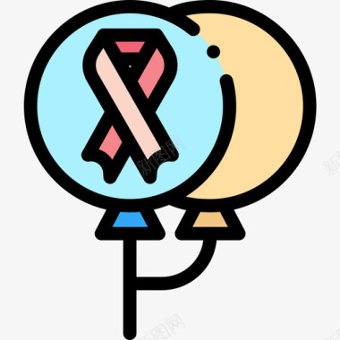 气球世界癌症意识日第11天线性颜色图标图标