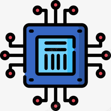 微芯片88技术线性彩色图标图标