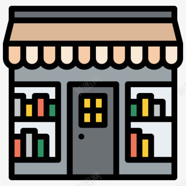 书店镇上的地方4线性颜色图标图标