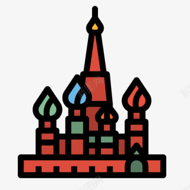 俄罗斯圣巴兹尔大教堂22线性颜色图标图标