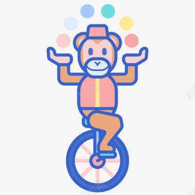 猴子马戏团76线性颜色图标图标
