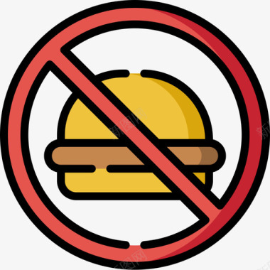 禁止食物信号和禁令6线颜色图标图标