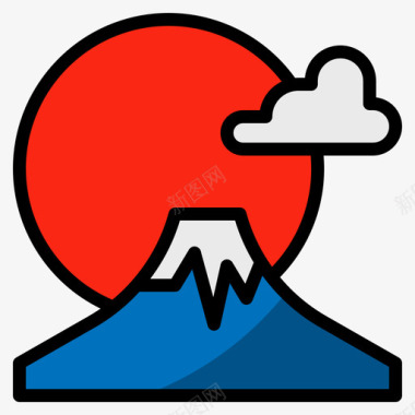 富士山日本68线性颜色图标图标