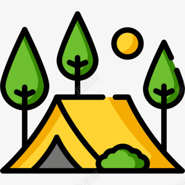 露营24小时自由活动线性颜色图标图标
