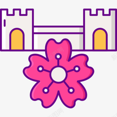 中国樱花节线颜色图标图标