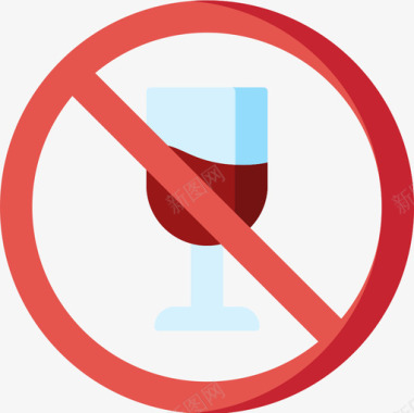 禁止饮酒信号和禁令5平淡图标图标