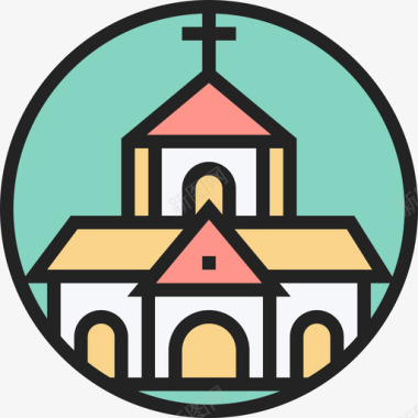 教堂城市元素3线条色彩图标图标