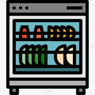 洗碗机厨房60线性颜色图标图标