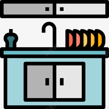 水槽厨房60线性颜色图标图标
