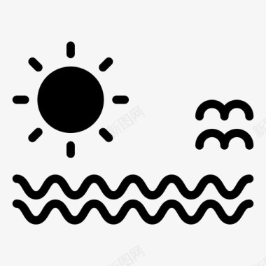 太阳与鸟海滩黄昏图标图标