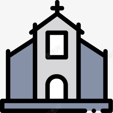 教堂博物馆69线性颜色图标图标