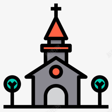 教堂城市元素47线条色彩图标图标