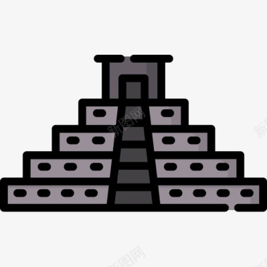 阿兹特克金字塔地标和纪念碑17线性颜色图标图标