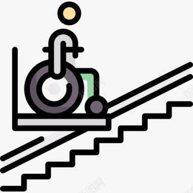 电梯残疾人援助9线性颜色图标图标