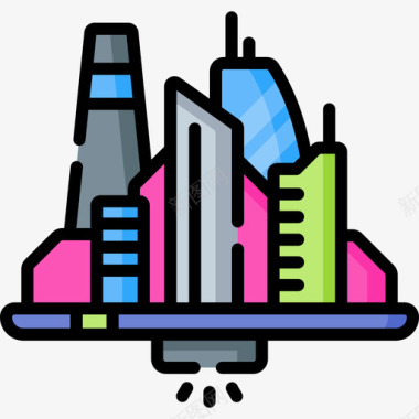 未来主义未来城市线性色彩图标图标