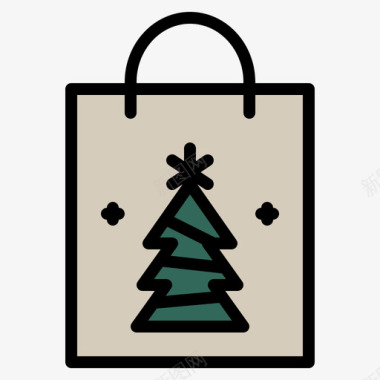 购物袋圣诞266线性颜色图标图标