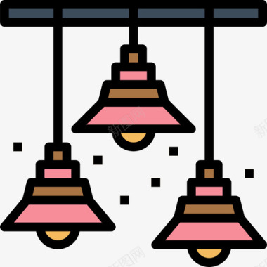灯33号咖啡厅线性颜色图标图标