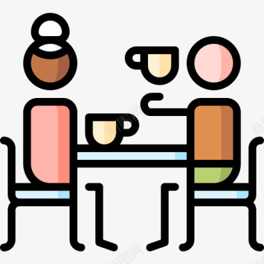 茶点时间68号餐厅线性颜色图标图标