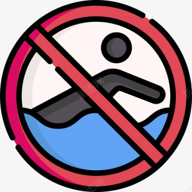 不要独自游泳游泳池规则7线性颜色图标图标