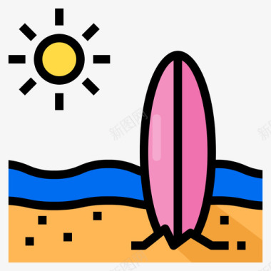 冲浪板夏季115线性颜色图标图标