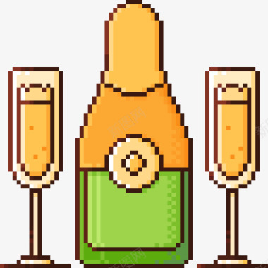 香槟生日像素线性颜色图标图标