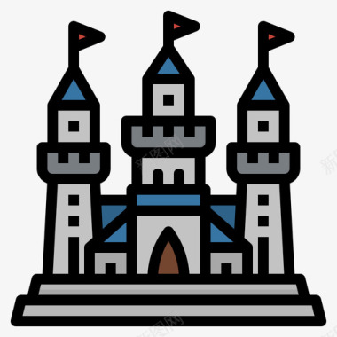 城堡七月游乐园4线性颜色图标图标