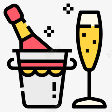 香槟派对100线性颜色图标图标