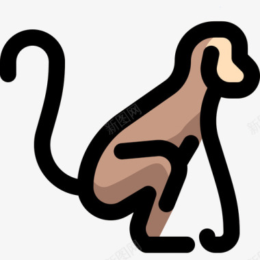 猴子野生动物7线形颜色图标图标
